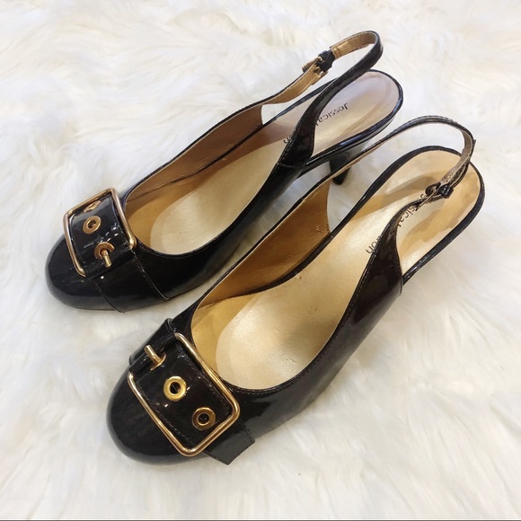 Jessica London Brown Patent Buckle Detail Heels 8M - Picture 2 of 5